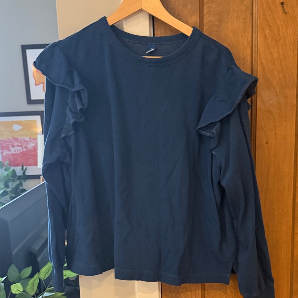 Old Navy Dark Blue Long Sleeve Ruffle Top
